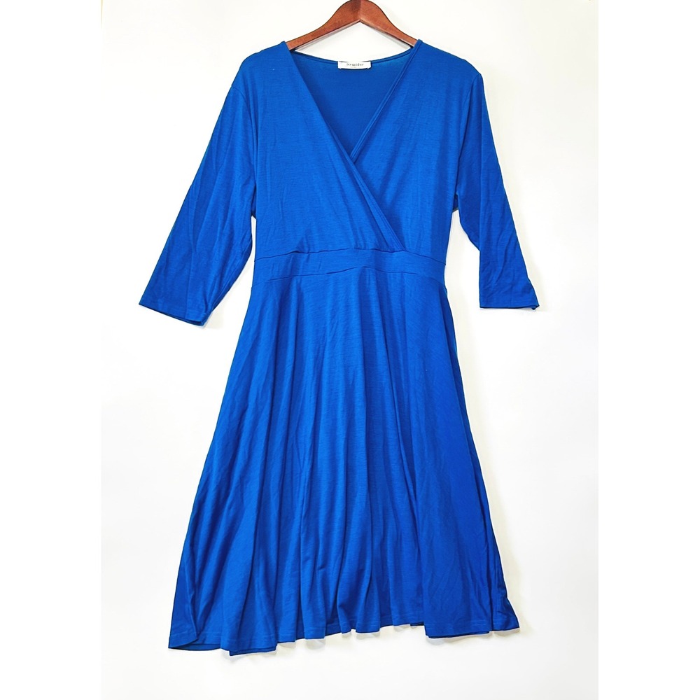 Nemidor Royal Blue Faux Wrap Dress 3/4 Sleeve V-Neck A-Line Plus Size 1X Wedding